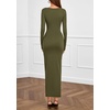 image:imagePRETTYGARDEN Womens Fall Wedding Guest Cocktail Midi Dresses Elegant Long Sleeve Bodycon Ruched Dress 2026 Fashion ClothingArmy Green