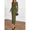 image:imagePRETTYGARDEN Womens Fall Wedding Guest Cocktail Midi Dresses Elegant Long Sleeve Bodycon Ruched Dress 2026 Fashion ClothingArmy Green