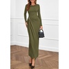 image:imagePRETTYGARDEN Womens Fall Wedding Guest Cocktail Midi Dresses Elegant Long Sleeve Bodycon Ruched Dress 2026 Fashion ClothingArmy Green