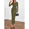 image:imagePRETTYGARDEN Womens Fall Wedding Guest Cocktail Midi Dresses Elegant Long Sleeve Bodycon Ruched Dress 2026 Fashion ClothingArmy Green