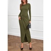 image:imagePRETTYGARDEN Womens Fall Wedding Guest Cocktail Midi Dresses Elegant Long Sleeve Bodycon Ruched Dress 2026 Fashion ClothingArmy Green