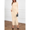 image:imagePRETTYGARDEN Womens Fall Wedding Guest Cocktail Midi Dresses Elegant Long Sleeve Bodycon Ruched Dress 2026 Fashion ClothingBeige