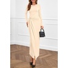 image:imagePRETTYGARDEN Womens Fall Wedding Guest Cocktail Midi Dresses Elegant Long Sleeve Bodycon Ruched Dress 2026 Fashion ClothingBeige