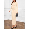 image:imagePRETTYGARDEN Womens Fall Wedding Guest Cocktail Midi Dresses Elegant Long Sleeve Bodycon Ruched Dress 2026 Fashion ClothingBeige