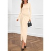image:imagePRETTYGARDEN Womens Fall Wedding Guest Cocktail Midi Dresses Elegant Long Sleeve Bodycon Ruched Dress 2026 Fashion ClothingBeige