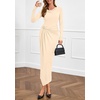 image:imagePRETTYGARDEN Womens Fall Wedding Guest Cocktail Midi Dresses Elegant Long Sleeve Bodycon Ruched Dress 2026 Fashion ClothingBeige