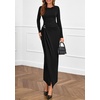 image:imagePRETTYGARDEN Womens Fall Wedding Guest Cocktail Midi Dresses Elegant Long Sleeve Bodycon Ruched Dress 2026 Fashion ClothingBlack