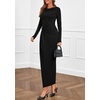 image:imagePRETTYGARDEN Womens Fall Wedding Guest Cocktail Midi Dresses Elegant Long Sleeve Bodycon Ruched Dress 2026 Fashion ClothingBlack