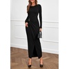image:imagePRETTYGARDEN Womens Fall Wedding Guest Cocktail Midi Dresses Elegant Long Sleeve Bodycon Ruched Dress 2026 Fashion ClothingBlack