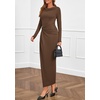 image:imagePRETTYGARDEN Womens Fall Wedding Guest Cocktail Midi Dresses Elegant Long Sleeve Bodycon Ruched Dress 2026 Fashion ClothingBrown