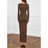 image:imagePRETTYGARDEN Womens Fall Wedding Guest Cocktail Midi Dresses Elegant Long Sleeve Bodycon Ruched Dress 2026 Fashion ClothingBrown