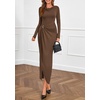 image:imagePRETTYGARDEN Womens Fall Wedding Guest Cocktail Midi Dresses Elegant Long Sleeve Bodycon Ruched Dress 2026 Fashion ClothingBrown