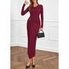 image:imagePRETTYGARDEN Womens Fall Wedding Guest Cocktail Midi Dresses Elegant Long Sleeve Bodycon Ruched Dress 2026 Fashion ClothingBurgundy