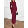 image:imagePRETTYGARDEN Womens Fall Wedding Guest Cocktail Midi Dresses Elegant Long Sleeve Bodycon Ruched Dress 2026 Fashion ClothingBurgundy