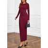 image:imagePRETTYGARDEN Womens Fall Wedding Guest Cocktail Midi Dresses Elegant Long Sleeve Bodycon Ruched Dress 2026 Fashion ClothingBurgundy