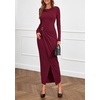 image:imagePRETTYGARDEN Womens Fall Wedding Guest Cocktail Midi Dresses Elegant Long Sleeve Bodycon Ruched Dress 2026 Fashion ClothingBurgundy