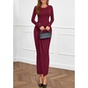 image:imagePRETTYGARDEN Womens Fall Wedding Guest Cocktail Midi Dresses Elegant Long Sleeve Bodycon Ruched Dress 2026 Fashion ClothingBurgundy