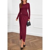 image:imagePRETTYGARDEN Womens Fall Wedding Guest Cocktail Midi Dresses Elegant Long Sleeve Bodycon Ruched Dress 2026 Fashion ClothingBurgundy