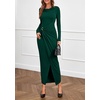 image:imagePRETTYGARDEN Womens Fall Wedding Guest Cocktail Midi Dresses Elegant Long Sleeve Bodycon Ruched Dress 2026 Fashion ClothingDark Green
