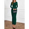 image:imagePRETTYGARDEN Womens Fall Wedding Guest Cocktail Midi Dresses Elegant Long Sleeve Bodycon Ruched Dress 2026 Fashion ClothingDark Green