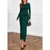 image:imagePRETTYGARDEN Womens Fall Wedding Guest Cocktail Midi Dresses Elegant Long Sleeve Bodycon Ruched Dress 2026 Fashion ClothingDark Green