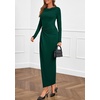 image:imagePRETTYGARDEN Womens Fall Wedding Guest Cocktail Midi Dresses Elegant Long Sleeve Bodycon Ruched Dress 2026 Fashion ClothingDark Green