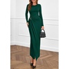 image:imagePRETTYGARDEN Womens Fall Wedding Guest Cocktail Midi Dresses Elegant Long Sleeve Bodycon Ruched Dress 2026 Fashion ClothingDark Green