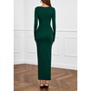 image:imagePRETTYGARDEN Womens Fall Wedding Guest Cocktail Midi Dresses Elegant Long Sleeve Bodycon Ruched Dress 2026 Fashion ClothingDark Green