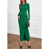 image:imagePRETTYGARDEN Womens Fall Wedding Guest Cocktail Midi Dresses Elegant Long Sleeve Bodycon Ruched Dress 2026 Fashion ClothingGreen