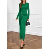 image:imagePRETTYGARDEN Womens Fall Wedding Guest Cocktail Midi Dresses Elegant Long Sleeve Bodycon Ruched Dress 2026 Fashion ClothingGreen