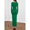 image:imagePRETTYGARDEN Womens Fall Wedding Guest Cocktail Midi Dresses Elegant Long Sleeve Bodycon Ruched Dress 2026 Fashion ClothingGreen