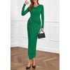 image:imagePRETTYGARDEN Womens Fall Wedding Guest Cocktail Midi Dresses Elegant Long Sleeve Bodycon Ruched Dress 2026 Fashion ClothingGreen