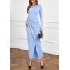 image:imagePRETTYGARDEN Womens Fall Wedding Guest Cocktail Midi Dresses Elegant Long Sleeve Bodycon Ruched Dress 2026 Fashion ClothingLight Blue