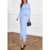 image:imagePRETTYGARDEN Womens Fall Wedding Guest Cocktail Midi Dresses Elegant Long Sleeve Bodycon Ruched Dress 2026 Fashion ClothingLight Blue