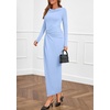 image:imagePRETTYGARDEN Womens Fall Wedding Guest Cocktail Midi Dresses Elegant Long Sleeve Bodycon Ruched Dress 2026 Fashion ClothingLight Blue