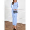 image:imagePRETTYGARDEN Womens Fall Wedding Guest Cocktail Midi Dresses Elegant Long Sleeve Bodycon Ruched Dress 2026 Fashion ClothingLight Blue