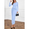 image:imagePRETTYGARDEN Womens Fall Wedding Guest Cocktail Midi Dresses Elegant Long Sleeve Bodycon Ruched Dress 2026 Fashion ClothingLight Blue