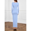 image:imagePRETTYGARDEN Womens Fall Wedding Guest Cocktail Midi Dresses Elegant Long Sleeve Bodycon Ruched Dress 2026 Fashion ClothingLight Blue