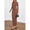 image:imagePRETTYGARDEN Womens Fall Wedding Guest Cocktail Midi Dresses Elegant Long Sleeve Bodycon Ruched Dress 2026 Fashion ClothingLight Brown