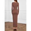 image:imagePRETTYGARDEN Womens Fall Wedding Guest Cocktail Midi Dresses Elegant Long Sleeve Bodycon Ruched Dress 2026 Fashion ClothingLight Brown