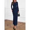 image:imagePRETTYGARDEN Womens Fall Wedding Guest Cocktail Midi Dresses Elegant Long Sleeve Bodycon Ruched Dress 2026 Fashion ClothingNavy Blue