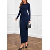 image:imagePRETTYGARDEN Womens Fall Wedding Guest Cocktail Midi Dresses Elegant Long Sleeve Bodycon Ruched Dress 2026 Fashion ClothingNavy Blue