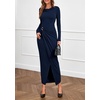image:imagePRETTYGARDEN Womens Fall Wedding Guest Cocktail Midi Dresses Elegant Long Sleeve Bodycon Ruched Dress 2026 Fashion ClothingNavy Blue