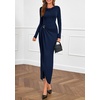 image:imagePRETTYGARDEN Womens Fall Wedding Guest Cocktail Midi Dresses Elegant Long Sleeve Bodycon Ruched Dress 2026 Fashion ClothingNavy Blue