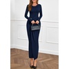 image:imagePRETTYGARDEN Womens Fall Wedding Guest Cocktail Midi Dresses Elegant Long Sleeve Bodycon Ruched Dress 2026 Fashion ClothingNavy Blue