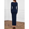 image:imagePRETTYGARDEN Womens Fall Wedding Guest Cocktail Midi Dresses Elegant Long Sleeve Bodycon Ruched Dress 2026 Fashion ClothingNavy Blue