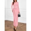 image:imagePRETTYGARDEN Womens Fall Wedding Guest Cocktail Midi Dresses Elegant Long Sleeve Bodycon Ruched Dress 2026 Fashion ClothingPink