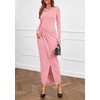 image:imagePRETTYGARDEN Womens Fall Wedding Guest Cocktail Midi Dresses Elegant Long Sleeve Bodycon Ruched Dress 2026 Fashion ClothingPink