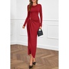 image:imagePRETTYGARDEN Womens Fall Wedding Guest Cocktail Midi Dresses Elegant Long Sleeve Bodycon Ruched Dress 2026 Fashion ClothingRed