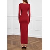 image:imagePRETTYGARDEN Womens Fall Wedding Guest Cocktail Midi Dresses Elegant Long Sleeve Bodycon Ruched Dress 2026 Fashion ClothingRed
